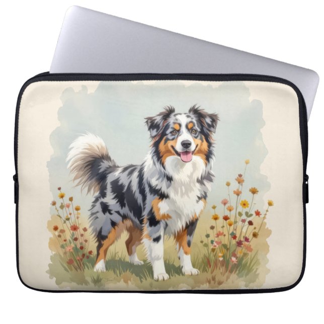 Capa Para Notebook Australian Shepherd Dog Merle Long Tail (Frente)