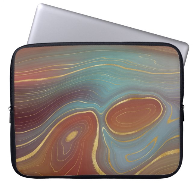Capa Para Notebook Autumn Strata | Terra Cotta Teal e Agate Dourado (Frente)