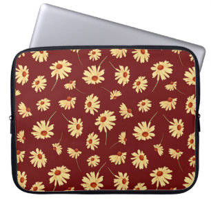 Capa Para Notebook Autumn Sunflower: Maroon Seamless Design