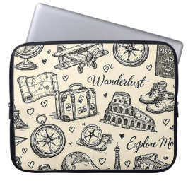 Capa Para Notebook Aventuras de Viagem Vintage Padrão Contínuo