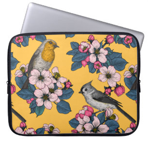 Capa Para Notebook Aves e Blossomas em amarelo