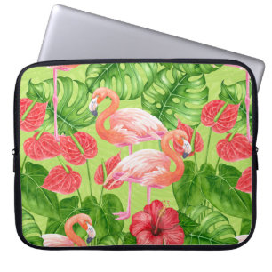 Capa Para Notebook Aves Flamingo e plantas tropicais