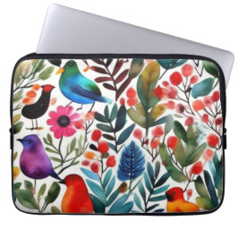 Capa Para Notebook Aves florais coloridas