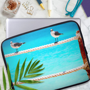 Capa Para Notebook Aves marinhas brancas no monograma personalizado d