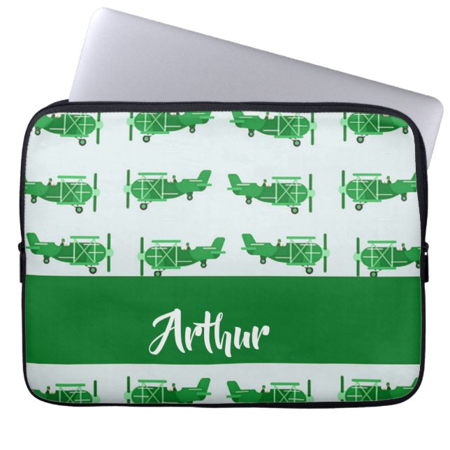 Capa Para Notebook Aviões voadores verdes em azul (Frente)