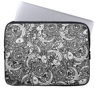 Capa Para Notebook Axolote Azteca Xolotl Padrão Tribal Preto & Branco