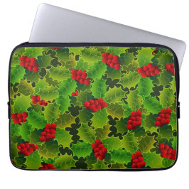 Capa Para Notebook Azevinho Verde com Bagas Vermelhas