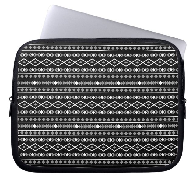 Capa Para Notebook Aztec Formas Padrão Cinza Preto Branco (Frente)