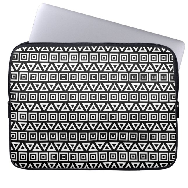 Capa Para Notebook Aztec triângulos+quadrados branco-padrão em preto (Frente)