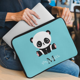 Capa Para Notebook Azul de bolha personalizada Panda branca monograma
