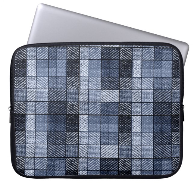 Capa Para Notebook Azul, denim, tartã, xadrez. (Frente)