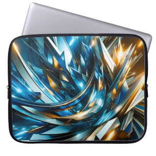 Capa Para Notebook Azul Dourado Futurista Abstrato Geométrico Metálic