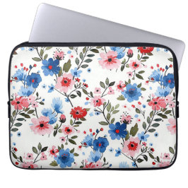 Capa Para Notebook Azul e Floral Vermelho