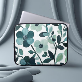 Capa Para Notebook Azul Elegante Aqua Floral Eletrônicos Botânicos Ba