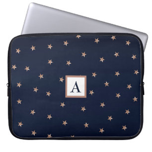 Capa Para Notebook Azul Escuro & Rosa Dourado Estrelas Brilhantes Est