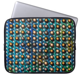 Capa Para Notebook azul esverdeada com esferas marrom e furos redondo