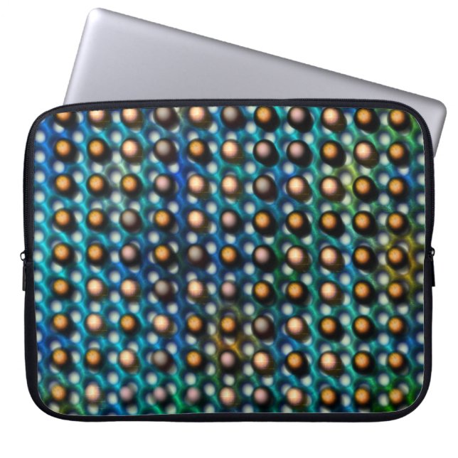 Capa Para Notebook azul esverdeada com esferas marrom e furos redondo (Frente)