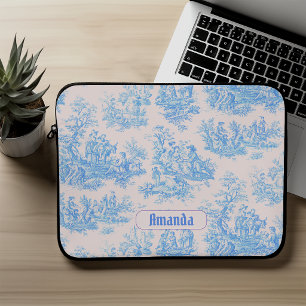 Capa Para Notebook Azul floral vintage turquesa toile jouy monograma
