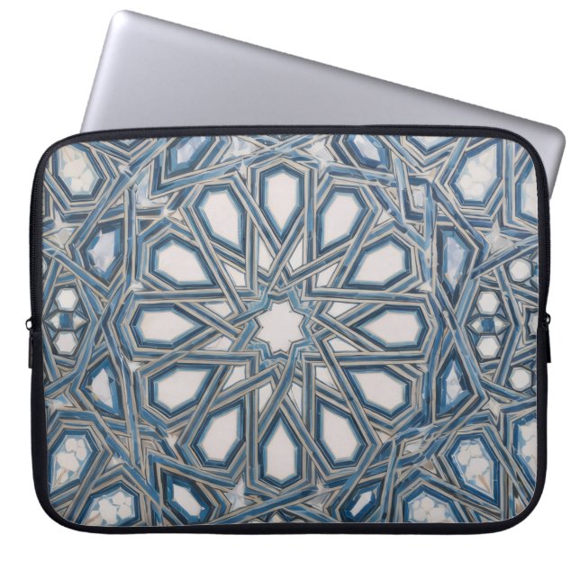 Capa Para Notebook Azul Fresco e Azulejo Mediterrâneo Branco (Frente)