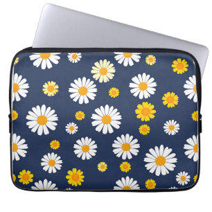 Capa Para Notebook Azul Marinho Amarelo Daisy Floral Padrão Simples R