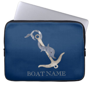 Capa Para Notebook Azul Marinho de golfinho com ancoragem náutica
