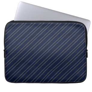 Capa Para Notebook Azul Marinho Marfim Listras Finas Douradas