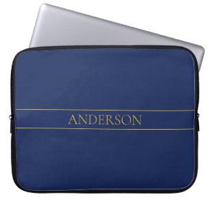Capa Para Notebook Azul Marinho & Nome Sobrenome Dourado ou Negócio