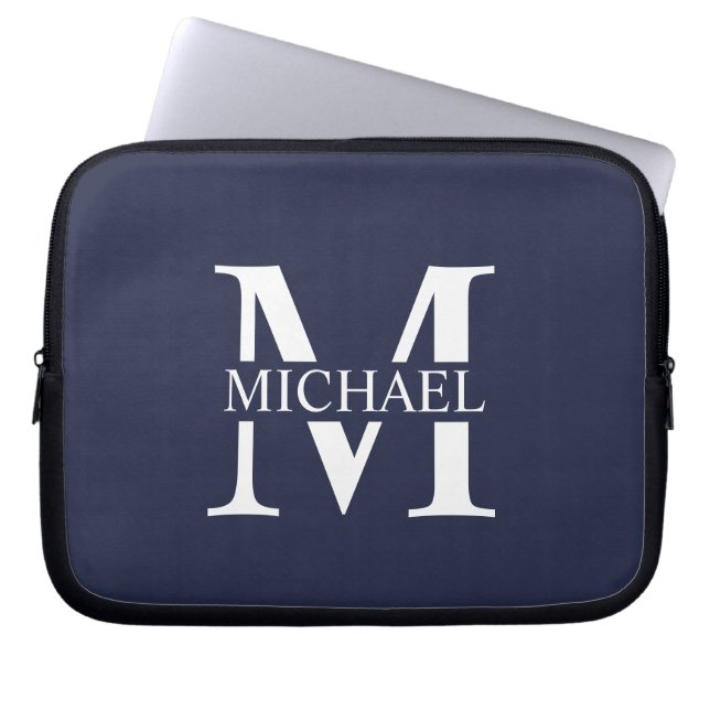 Capa Para Notebook Azul Marinho Personalizado Monograma e Nome (Frente)