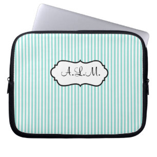 Capa Para Notebook Azul Monogrammed, a bolsa de laptop listrada