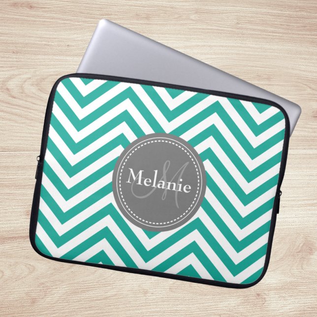 Capa Para Notebook Azul Teal e Cinza Monograma Zigzag (Criador carregado)