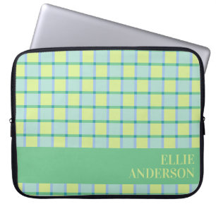 Capa Para Notebook Azul Verde Lima Xadrez Moderno Personalizado