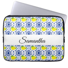 Capa Para Notebook Azulejo de Limão Geométrico Azul