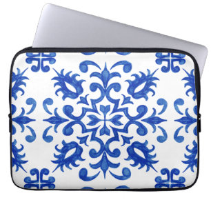 Capa Para Notebook Azulejo Português azul central medalhão redondo