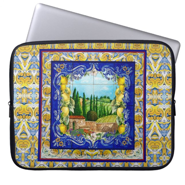 Capa Para Notebook azulejos azuis Majolica italianos (Frente)