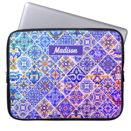 Capa Para Notebook Azulejos azuis roxos do Mediterrâneo mexicano