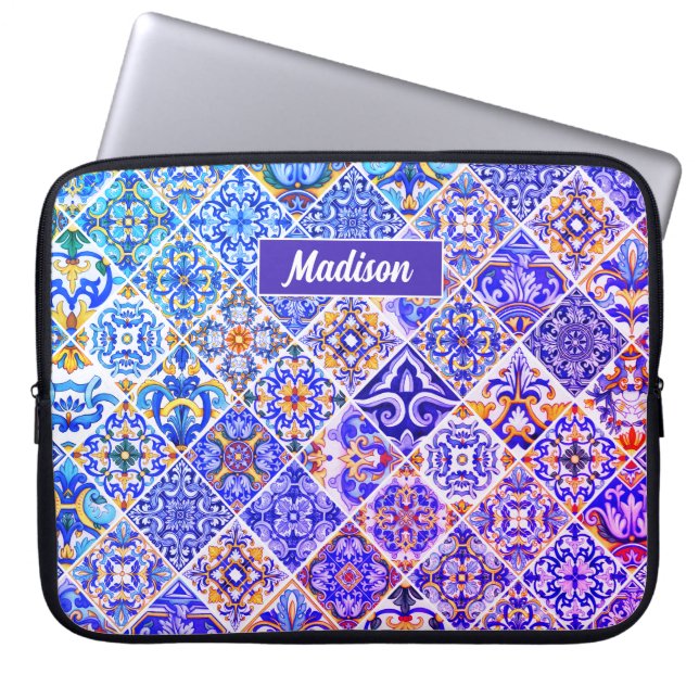 Capa Para Notebook Azulejos azuis roxos do Mediterrâneo mexicano (Frente)