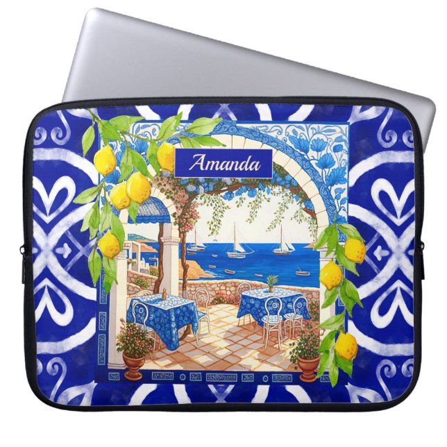 Capa Para Notebook Azulejos de citrinos majolica do Mediterrâneo sici (Frente)