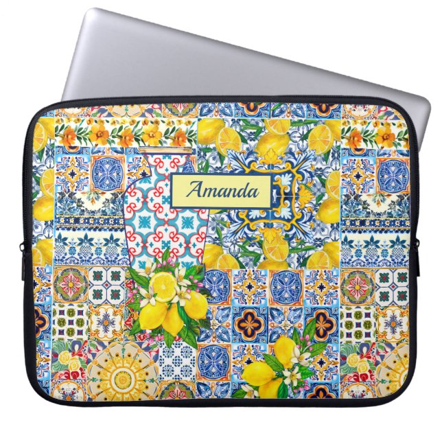 Capa Para Notebook Azulejos de laranja do Mediterrâneo Chic Vase (Frente)