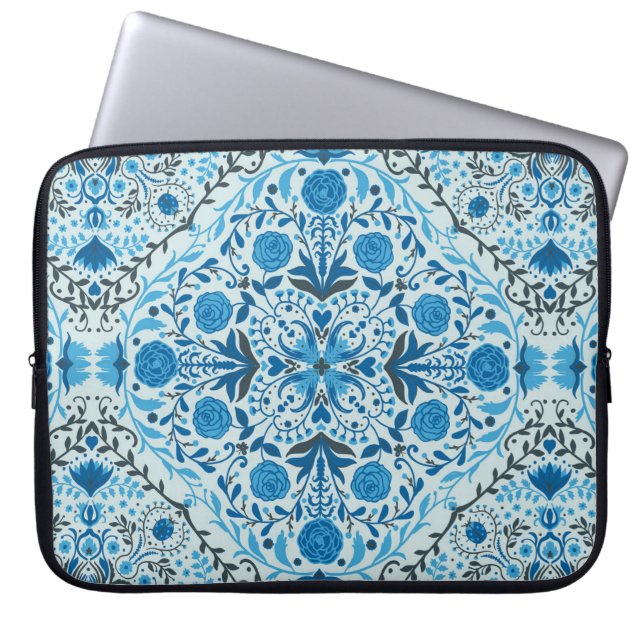 Capa Para Notebook Azulejos florais azuis (Frente)