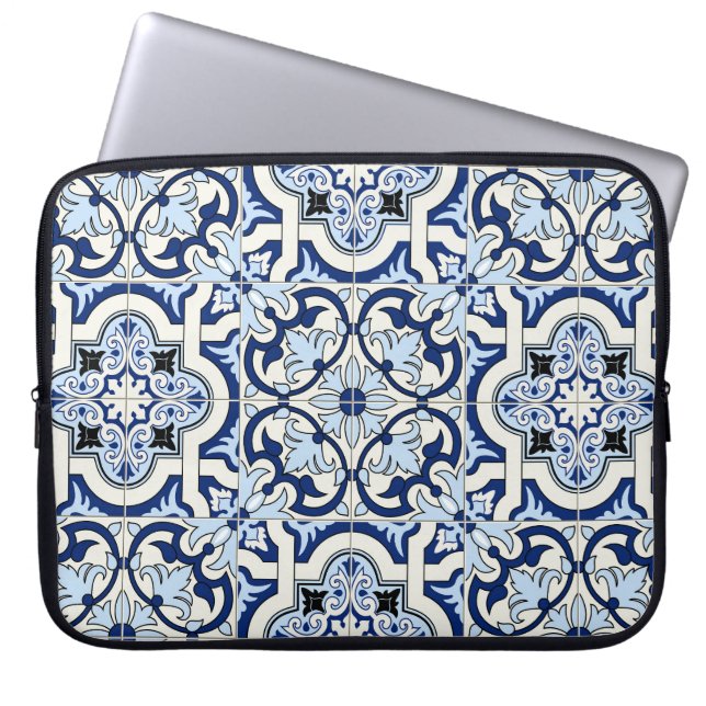 Capa Para Notebook Azulejos marroquinos: Padrões azuis lindos. (Frente)