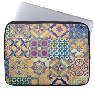 Capa Para Notebook Azulejos tradicionais Coloridos do Mediterrâneo e 