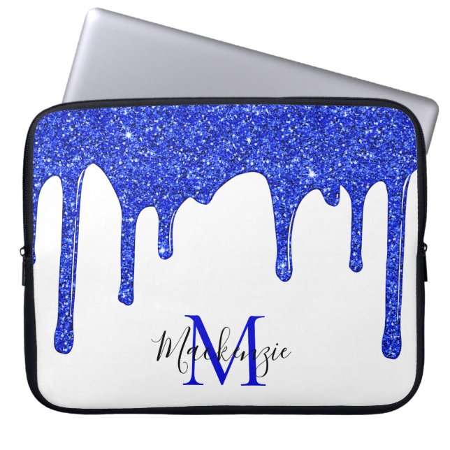 Capa Para Notebook Azure Royal Blue Sparkle Drives Monograma (Frente)