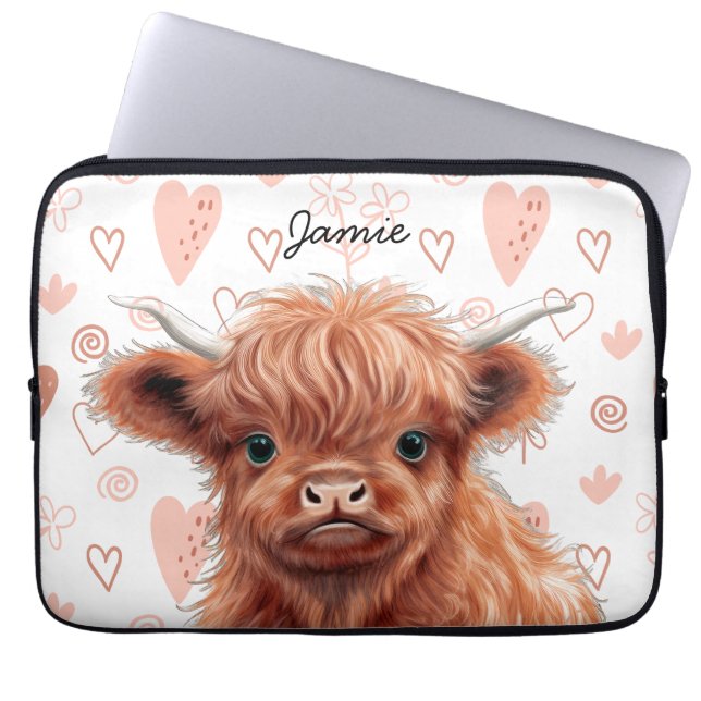 Capa Para Notebook Baby Highland Cow Nome Personalizado (Frente)