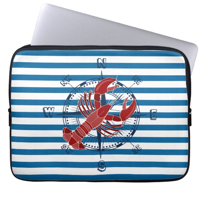 Capa Para Notebook Bacia do navio e lagosta Blue e White Strike (Frente)
