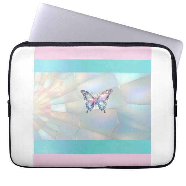 Capa Para Notebook Bag de Eletrônicos Holográficos de Borboleta Elega (Frente)