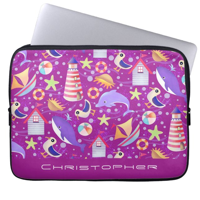 Capa Para Notebook Bag de Eletrônicos Magenta da Beach (Frente)