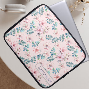 Capa Para Notebook Bag de Eletrônicos Rosa Blush Floral Elegante