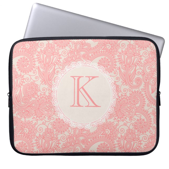 Capa Para Notebook Bag de Laptop do Elegant Monograma Paisley Designe (Frente)
