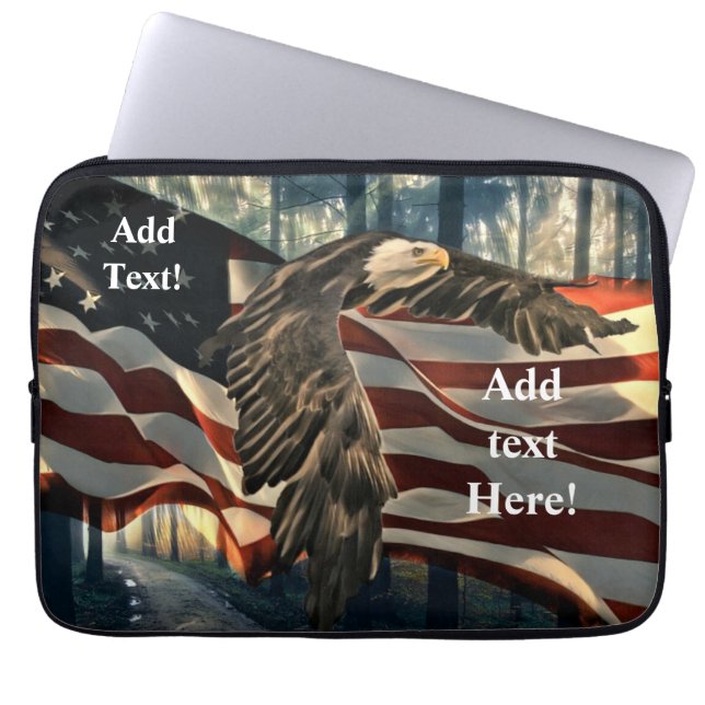 Capa Para Notebook Bald Eagle American Flag Country Road Laptop Sleev (Frente)