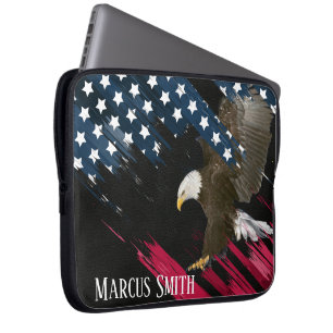 Capa Para Notebook Bald Eagle na Abstrato americana Flag